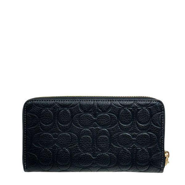 Coach F53834 Long Zip Around Wallet Signature Leather Black with Wrist Strap