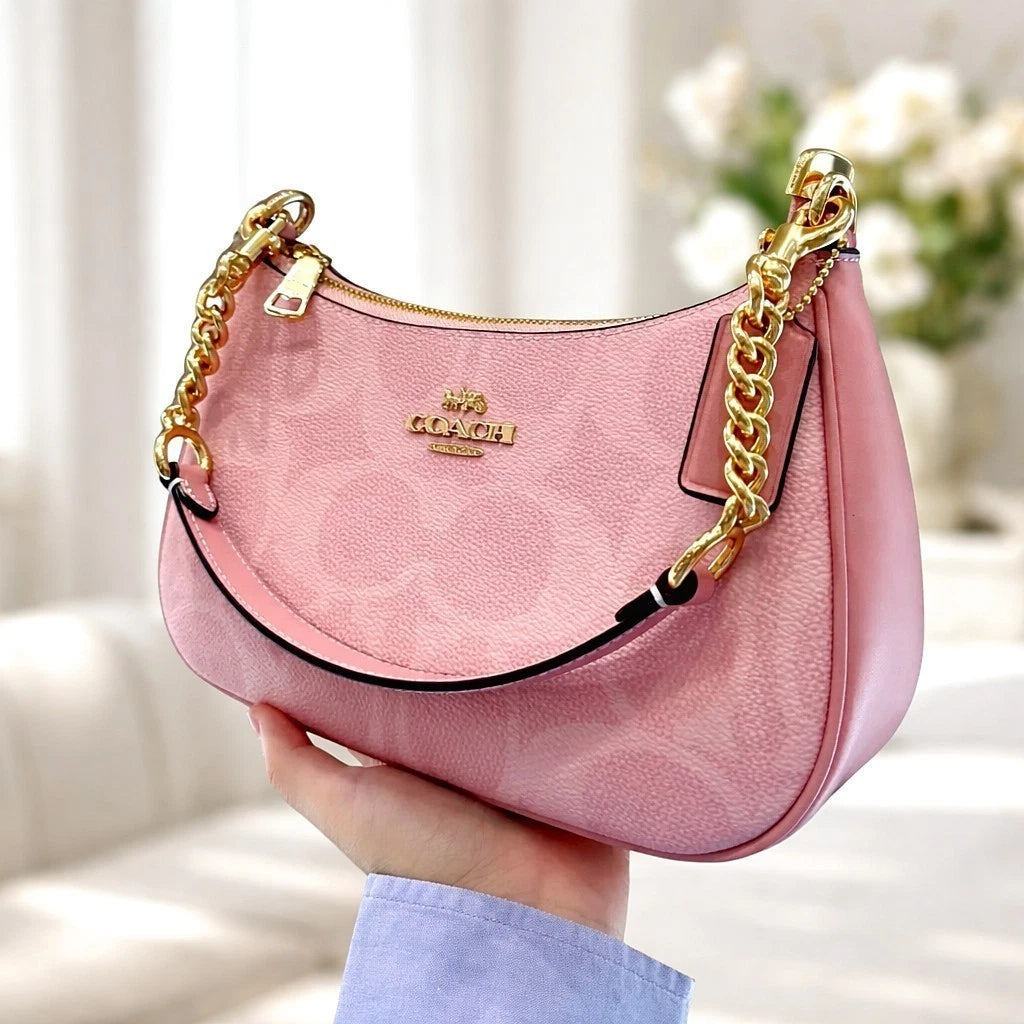 COACH Teri Shoulder Bag in Signature Canvas Gold/Powder Pink CAL51